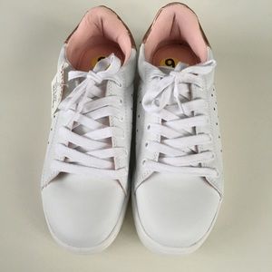 White sneakers with metallic heels